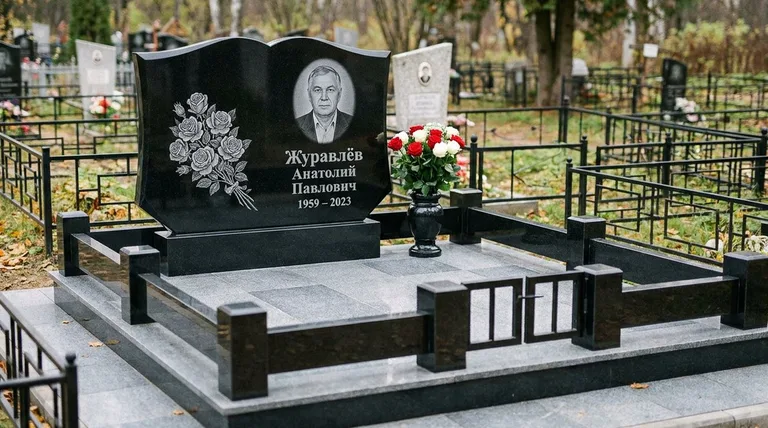 Памятник с гравировкой роз — выполненная работа «Журавлёв» во Владивостоке