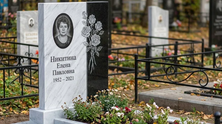 Памятник с гравировкой роз — выполненная работа «Никитина» во Владивостоке