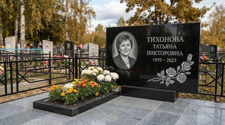 Памятник с гравировкой роз — выполненная работа «Тихонова» во Владивостоке