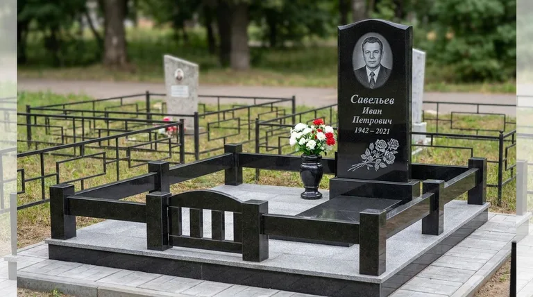 Памятник с гравировкой роз — выполненная работа «Савельев» во Владивостоке