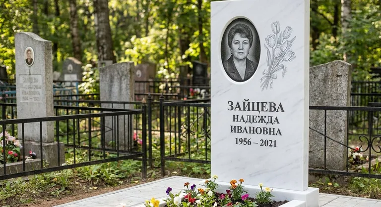 Памятник с гравировкой тюльпанов — выполненная работа «Зайцева» во Владивостоке