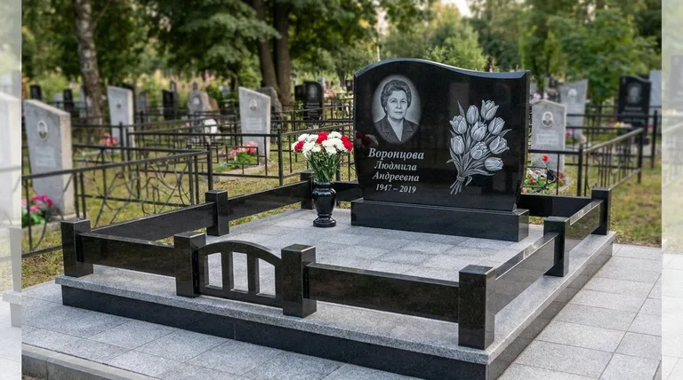 Памятник с гравировкой тюльпанов — выполненная работа «Воронцова» во Владивостоке