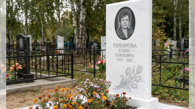Памятник с гравировкой тюльпанов — выполненная работа «Тихонова» во Владивостоке
