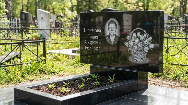 Памятник с гравировкой тюльпанов — выполненная работа «Ефимова» во Владивостоке
