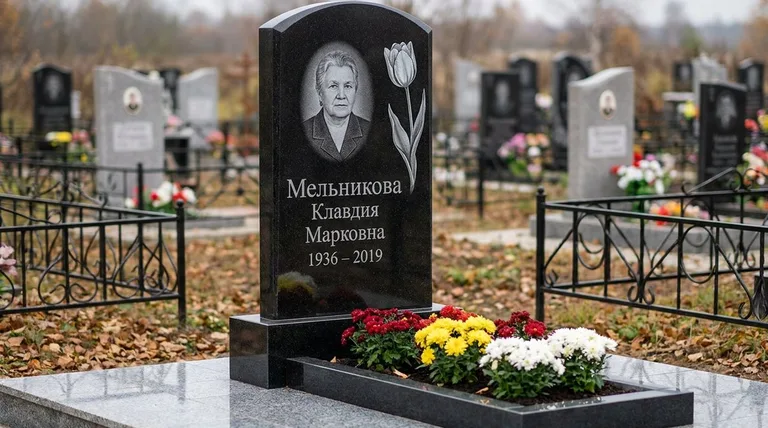 Памятник с гравировкой тюльпанов — выполненная работа «Мельникова» во Владивостоке