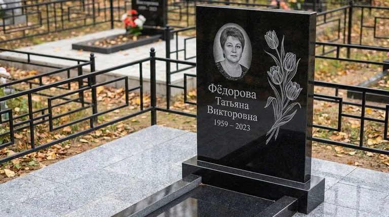 Памятник с гравировкой тюльпанов — выполненная работа «Фёдорова» во Владивостоке