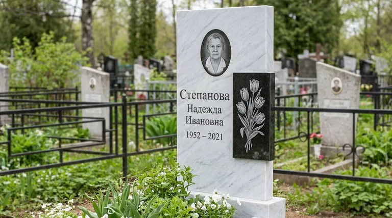 Памятник с гравировкой тюльпанов — выполненная работа «Степанова» во Владивостоке