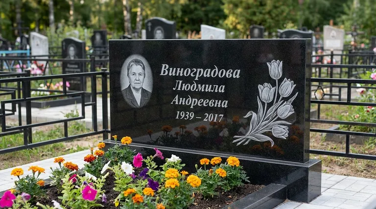 Памятник с гравировкой тюльпанов — выполненная работа «Виноградова» во Владивостоке