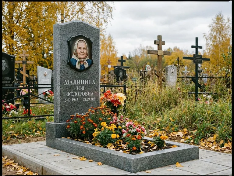 Чёрно-белый керамический портрет на памятнике во Владивостоке