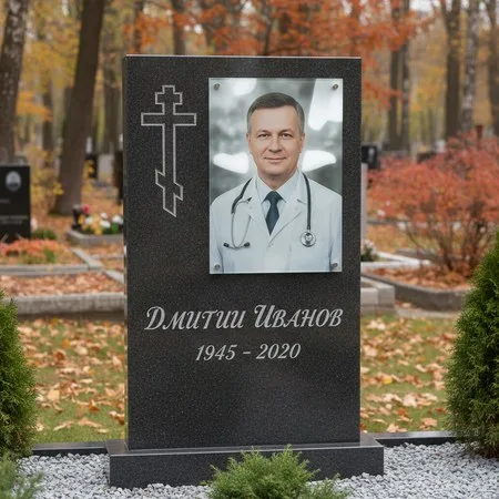 Портрет на стекле 180×240 мм на чёрной стеле во Владивостоке