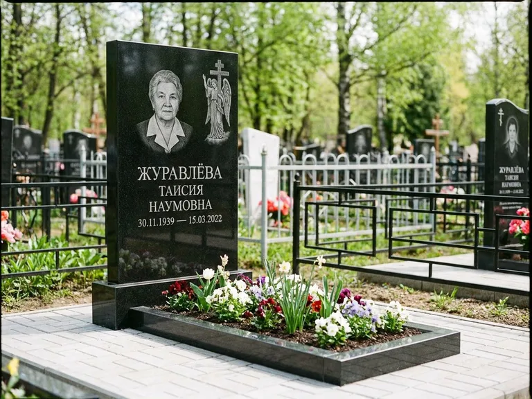 Памятник с гравировкой ангела — гравировка ангела с голубем по диагонали стелы, работа «Журавлёва» во Владивостоке