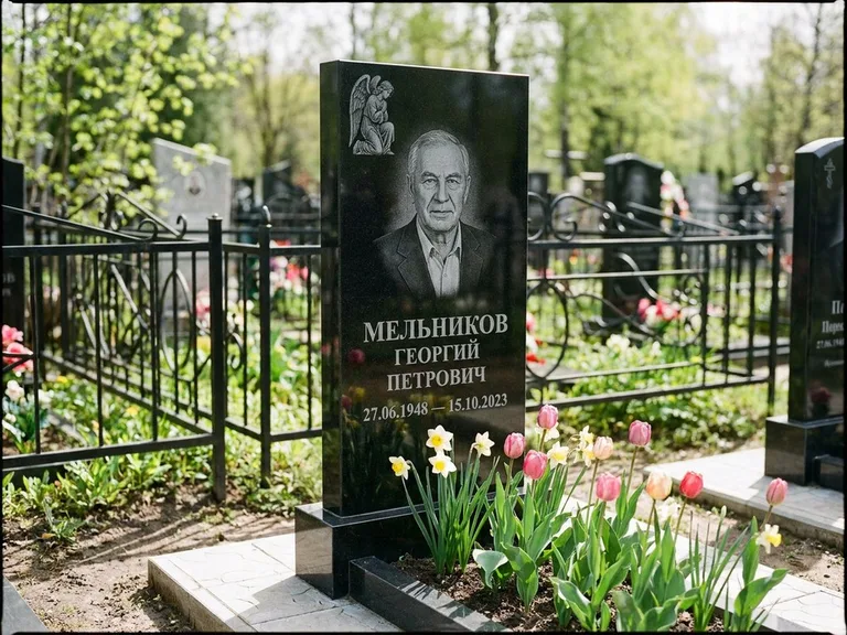 Памятник с гравировкой ангела — гравировка ангела с голубем по диагонали стелы, работа «Доронин» во Владивостоке