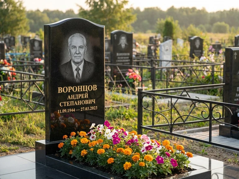 Гравировка фото на памятнике во Владивостоке — готовый гравированный портрет на чёрном граните