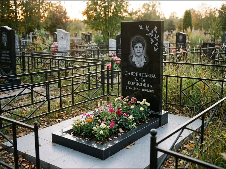 Памятник с гравировкой голубей — гравировка стаи голубей, взлетающей от угла стелы, работа «Лаврентьева» во Владивостоке