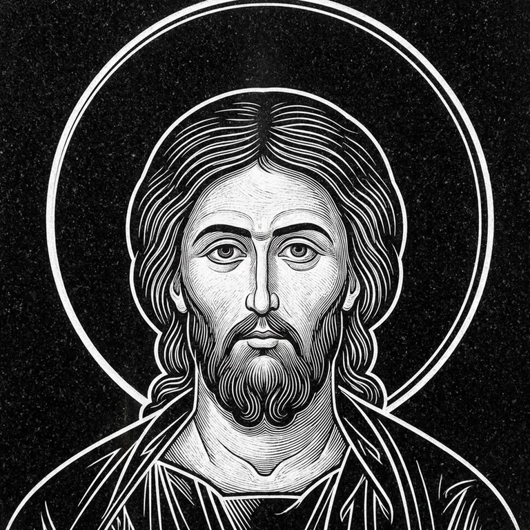 Эскиз иконы: Архангел Михаил — воинам и мужчинам, гравировка на памятник во Владивостоке