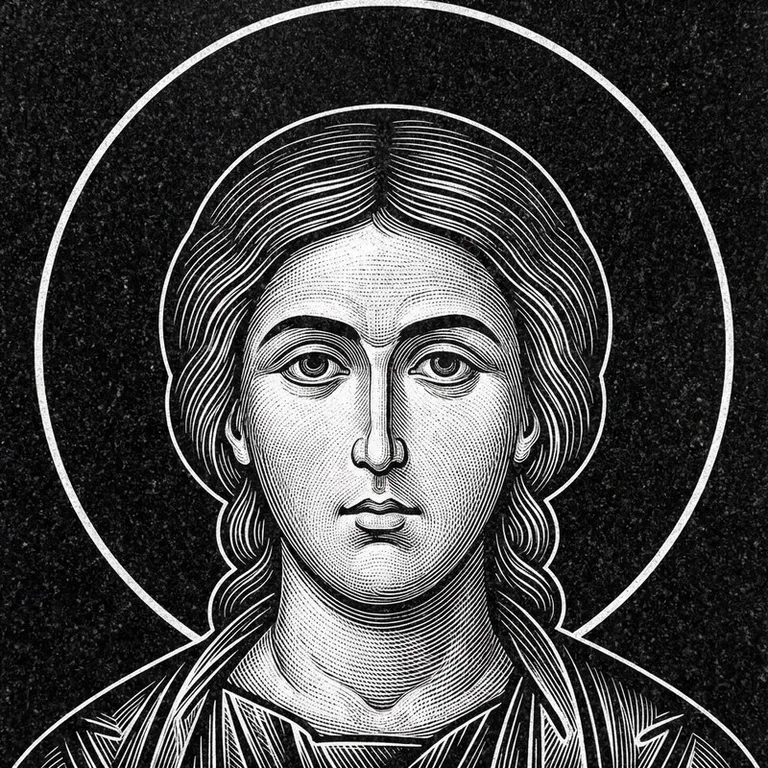 Эскиз иконы: Георгий Победоносец — воинам, гравировка на памятник во Владивостоке