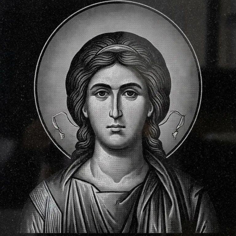 Эскиз иконы: Архангел Михаил (полутон) — образ архангела в полутонах, гравировка на памятник во Владивостоке