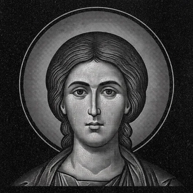 Эскиз иконы: Георгий Победоносец (полутон) — воинский образ, гравировка на памятник во Владивостоке