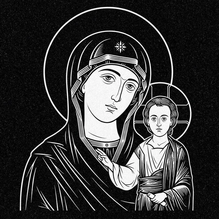 Эскиз иконы: «Утоли моя печали» — облегчение скорби, гравировка на памятник во Владивостоке