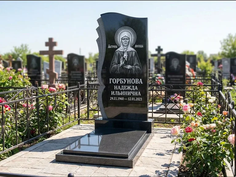 Памятник с гравировкой иконы — икона в резном киоте, работа «Одинцов» во Владивостоке
