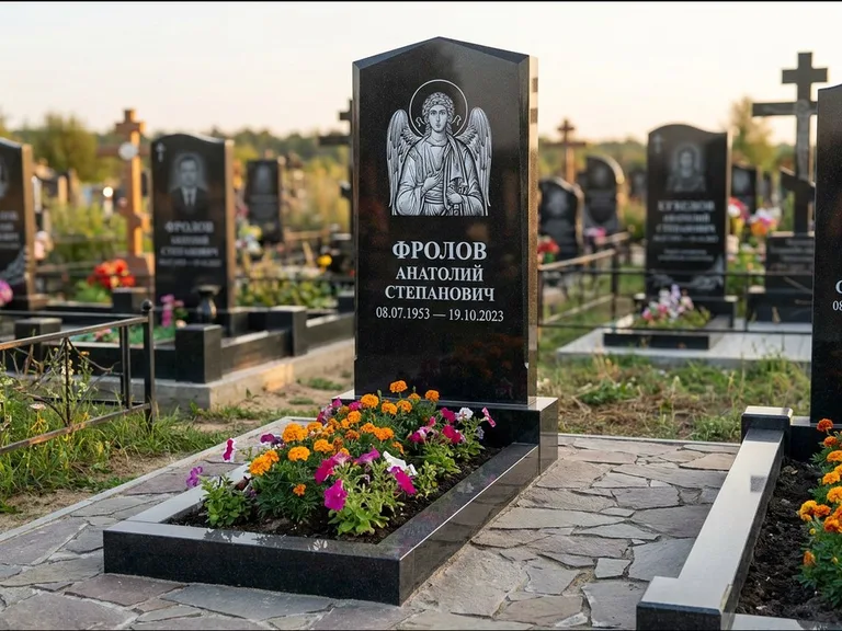 Памятник с гравировкой иконы — Владимирская икона Божией Матери с Младенцем, работа «Мельникова» во Владивостоке