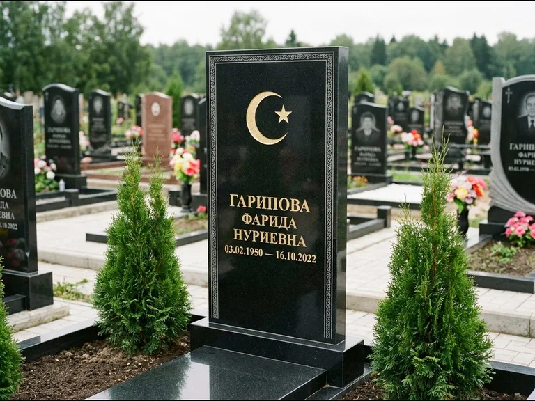 Памятник с гравировкой полумесяца — гравировка полумесяца, работа «Гарипова» во Владивостоке
