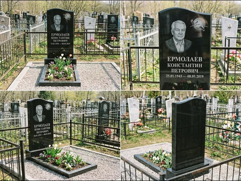 Памятник с гравировкой журавлей — гравировка клина журавлей на фоне солнечного диска, работа «Ермолаев» во Владивостоке