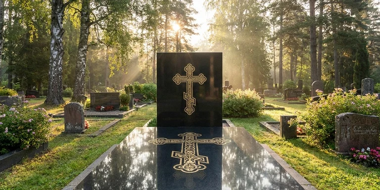 Гравировка креста на памятнике во Владивостоке — православный восьмиконечный крест на граните
