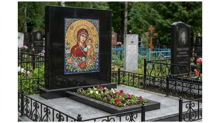 Мозаика на памятник во Владивостоке — цветное панно из смальты на чёрной гранитной стеле