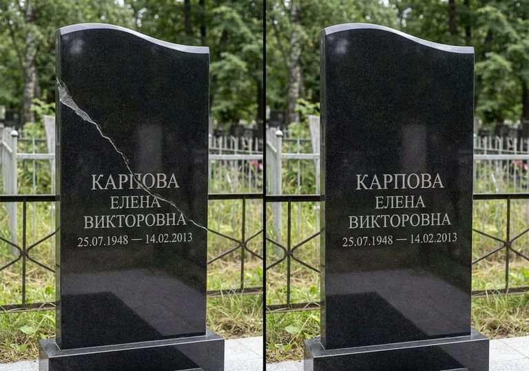 Заделка трещины на чёрном граните: до и после во Владивостоке