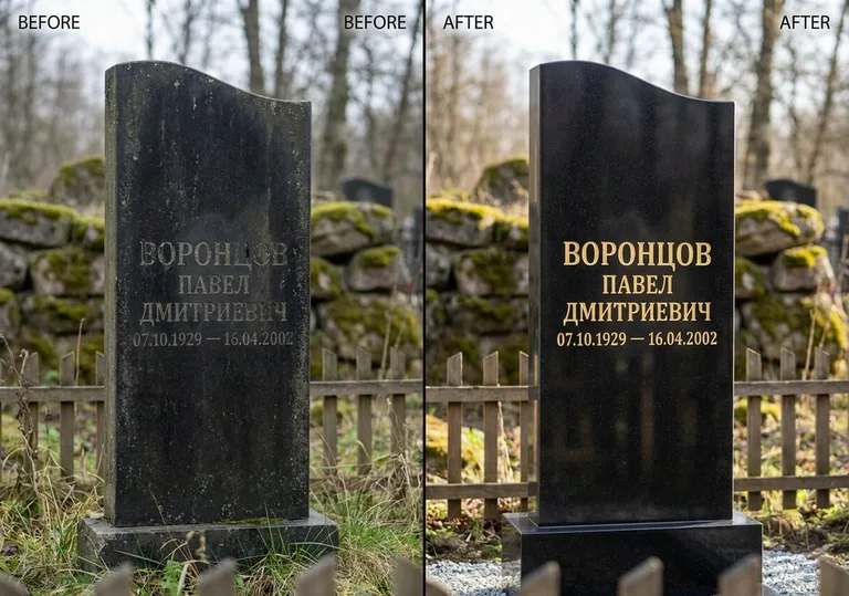 Золочение и обновление надписей на памятнике: до и после во Владивостоке