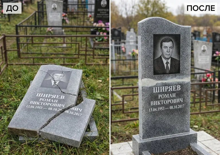 Обновление золочёных букв на граните: до и после во Владивостоке