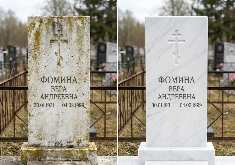 Восстановление мраморного памятника от желтизны и налёта во Владивостоке