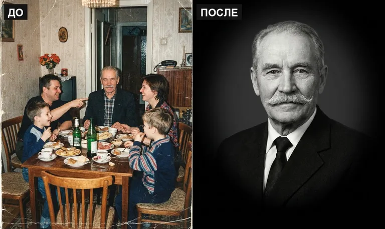 Ретушь фото на памятник — выделение из группового: до и после во Владивостоке