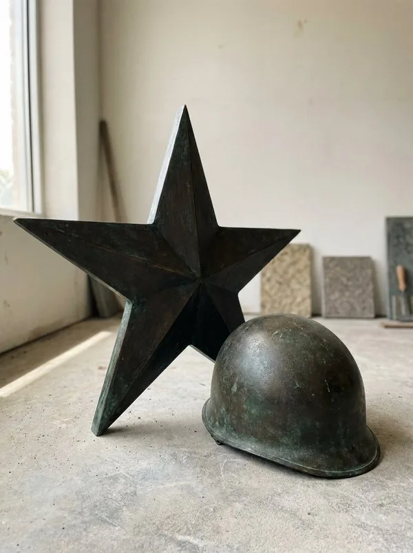 Военному — звезда и каска — скульптура на памятник, бронза, высота 40 см