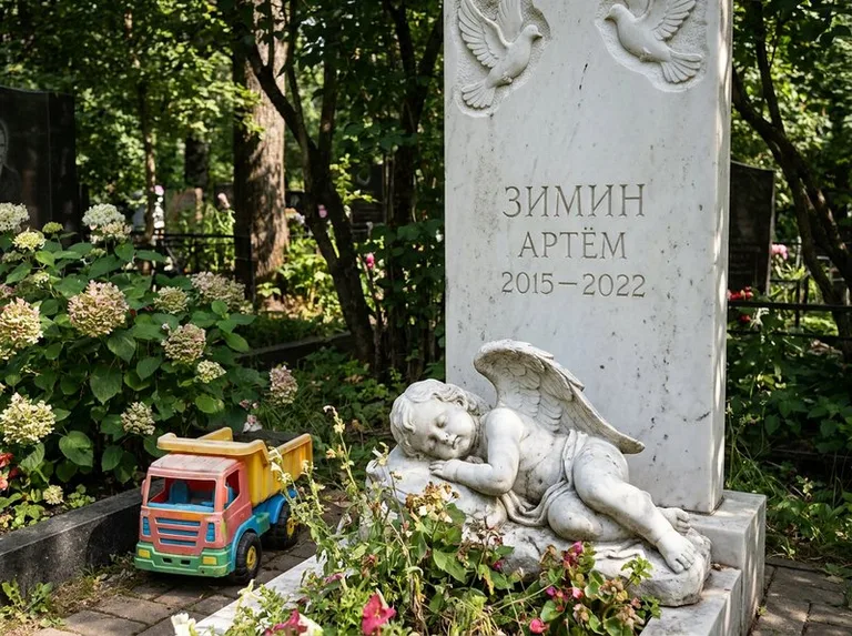 Спящий ангелочек на детском памятнике во Владивостоке