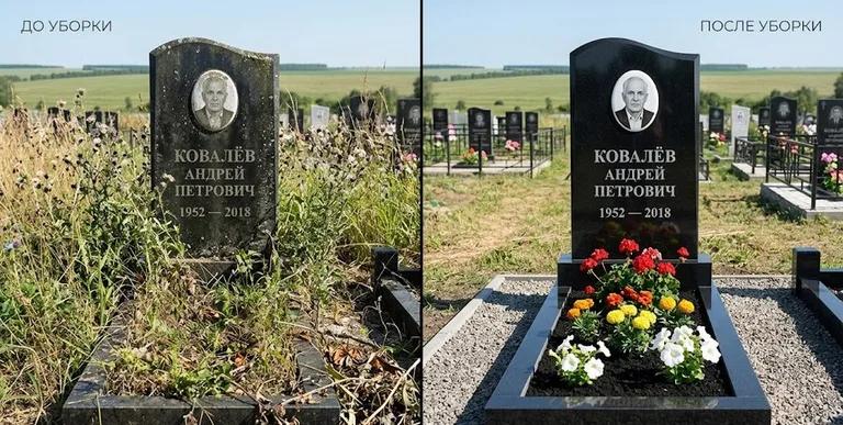 Уборка могилы до и после — ухоженный участок во Владивостоке