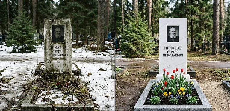 Диптих №6: высадка хризантем у подножия серого гранита — до и после уборки во Владивостоке