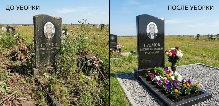 Уборка участка с обелиском до и после во Владивостоке
