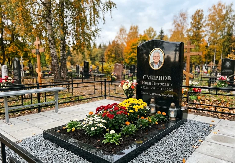 Ухоженная могила после уборки и мойки памятника во Владивостоке