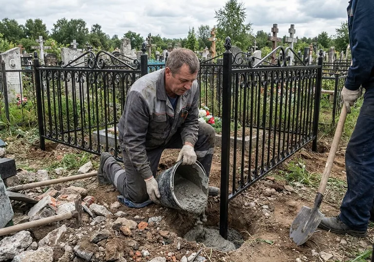 Установка ограды бетонированием ножек в грунт во Владивостоке