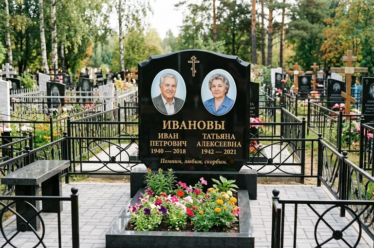 Установленный гранитный памятник с цветником и благоустройством во Владивостоке