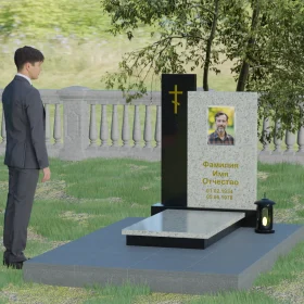 Комбинированный вертикальный памятник с крестом, мемориальный комплекс - П006