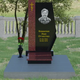 Православный вертикальный Гранитный или мраморный памятник с крестом и комплексом - П008