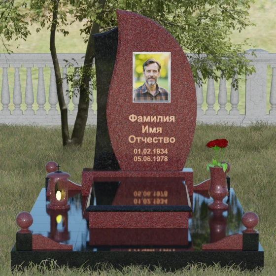 Стела — лепесток с фактурной вставкой, гранит Лезниковский, вид 2, в Якутске