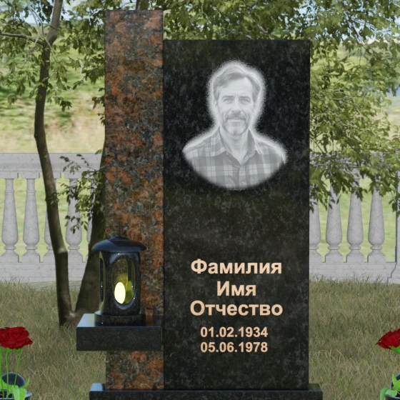 Светский комбинированный вертикальный памятник в Салехарде, гранит Габбро-диабаз