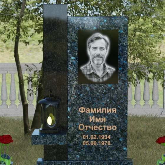 Светский комбинированный вертикальный памятник в Салехарде, гранит Блю Перл