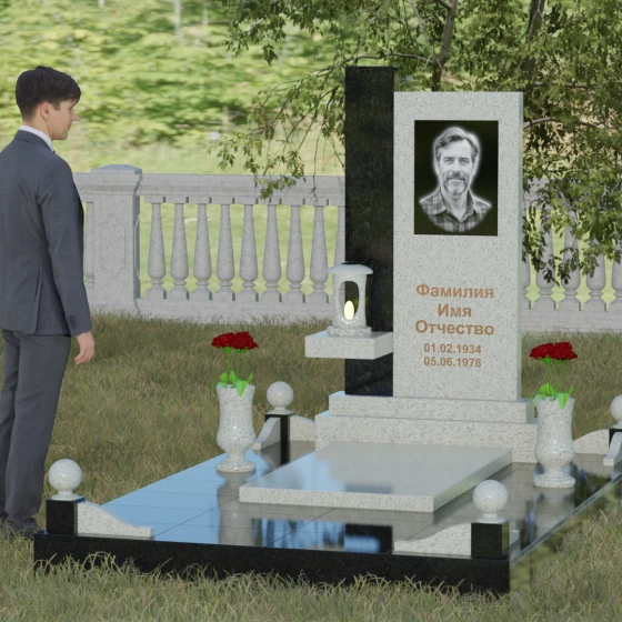 Светский комбинированный вертикальный памятник в Салехарде, гранит Мансуровский, вид 4