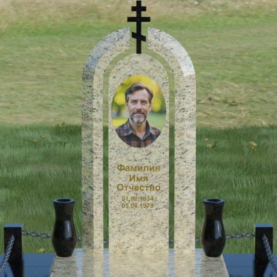 Комбинированный памятник с крестом в Салехарде, гранит Мансуровский