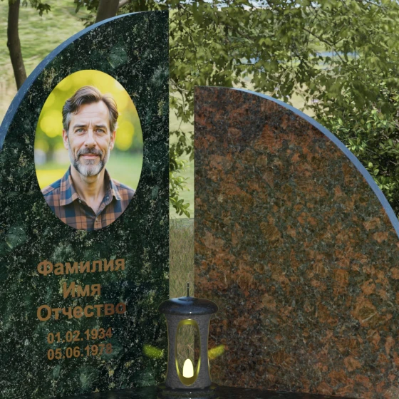 Светский комбинированный памятник вертикальный во Владивостоке, гранит Балтик грин